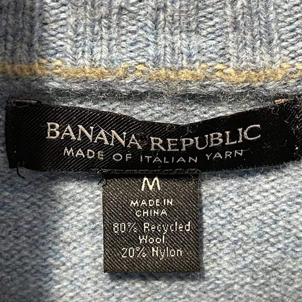 Banana Republic Italian Yarn Mock Neck Button Wool Blend Pullover Sweater Blue